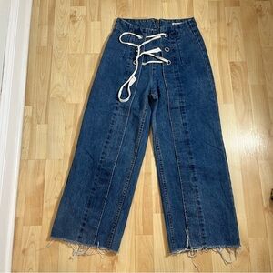 Simida Star Womens Denim Lace Up Raw Hem Jeans High Rise Size Medium